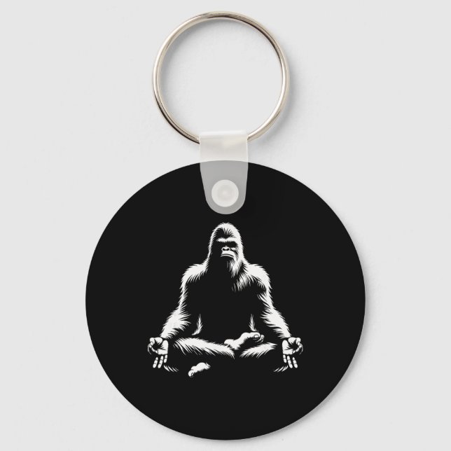 Bigfoot Yoga Pose Sasquatch Meditation  Key Ring (Front)