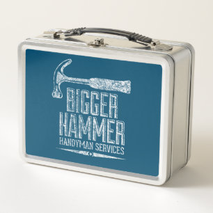 Bigger Hammer Handyman Services White Gfx Teal Metal Lunch Box