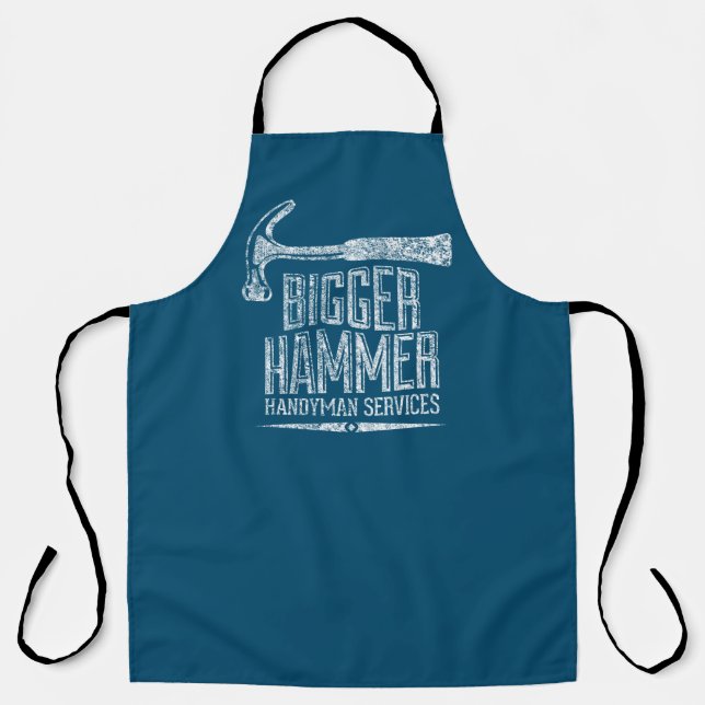 Bigger Hammer Handyman Services White Text Teal Apron (Front)