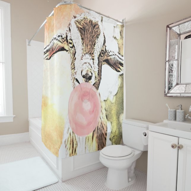 Bigger than Life Baby Toggenburg Goat  Bubblegum Shower Curtain (In Situ)