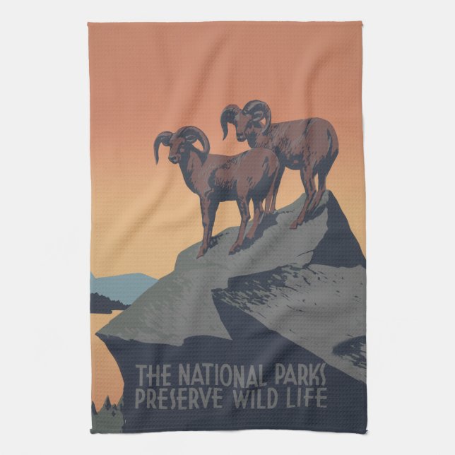 Bighorn Sheep American West Wildlife Tea Towel (Vertical)
