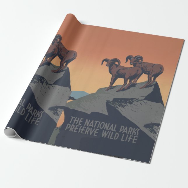 Bighorn Sheep American West Wildlife Wrapping Paper (Unrolled)