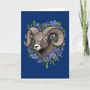 Bighorn Sheep And Blue Colorado Columbine Flowers Holiday Card