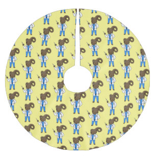 Bighorn sheep doctor cartoon illustration brushed polyester tree skirt