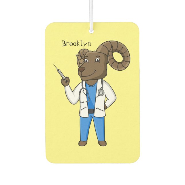 Bighorn sheep doctor cartoon illustration car air freshener (Front)
