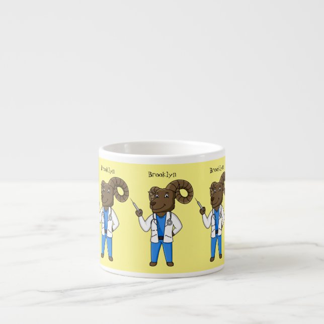 Bighorn sheep doctor cartoon illustration espresso cup (Front)