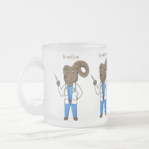 Bighorn sheep doctor cartoon illustration frosted glass coffee mug