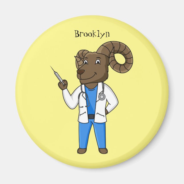 Bighorn sheep doctor cartoon illustration magnet (Front)