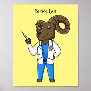 Bighorn sheep doctor cartoon illustration poster