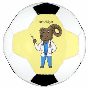 Bighorn sheep doctor cartoon illustration soccer ball
