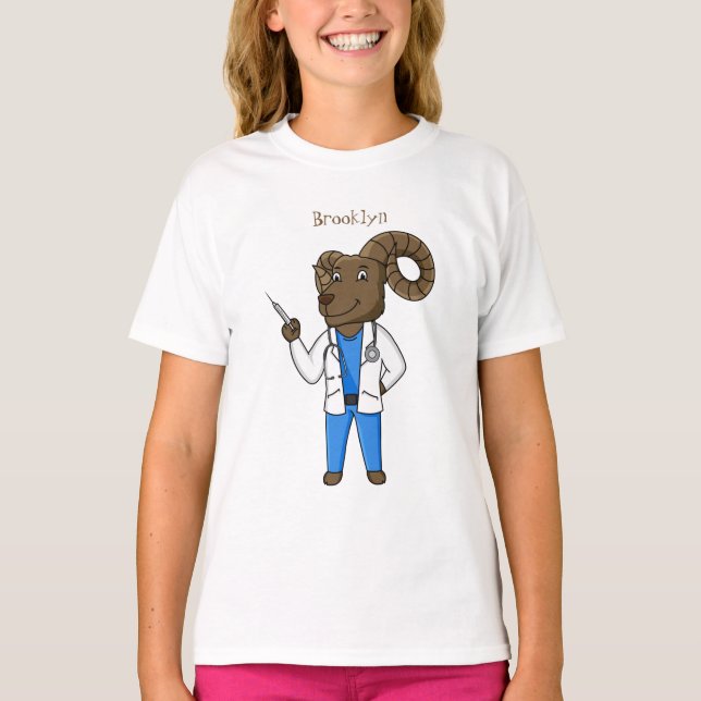 Bighorn sheep doctor cartoon illustration T-Shirt (Front)