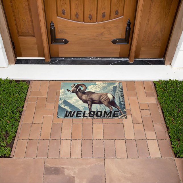 Bighorn Sheep on a Rocky Outcrop Doormat (Outdoor)
