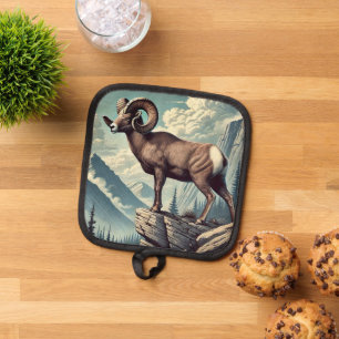 Bighorn Sheep on a Rocky Outcrop Pot Holder