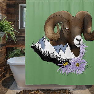 Bighorn Sheep Ram Green Mountains Shower Curtain