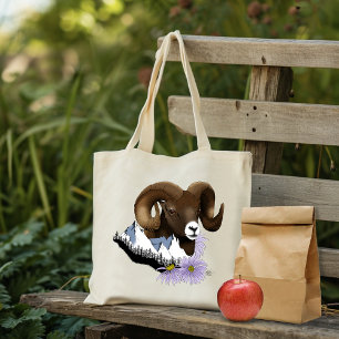 Bighorn Sheep Ram Green Mountains Tote Bag