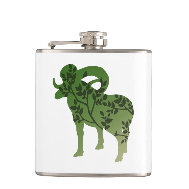 Bighorn Sheep Tree Hip Flask (Front)