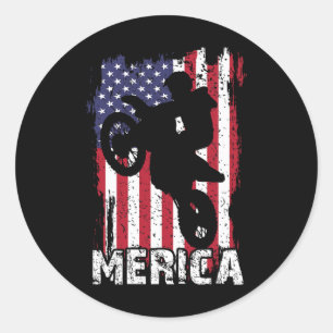 Bike American Flag Merica Motocross 4th Of July Bo Classic Round Sticker