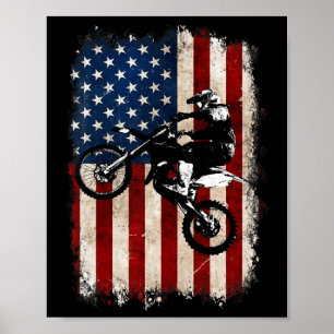 Bike American Flag Motocross Biker 4th Of July Men Poster