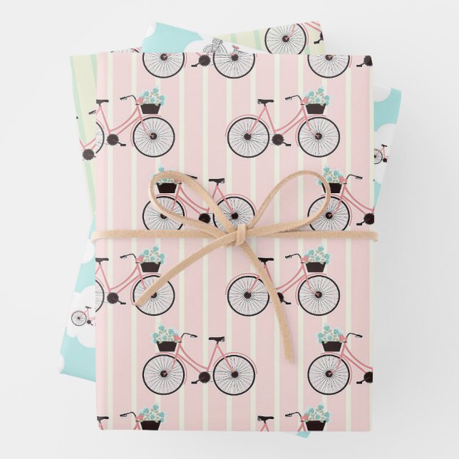 Bike and Flowers Pattern Wrapping Paper Sheet (In situ)