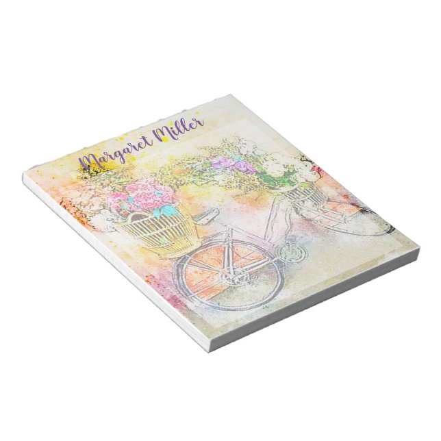 Bike and flowers personalised notepad (Angled)