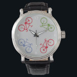 bike , bicycle ; biking / cycling watch<br><div class="desc">Elegant bicycle design. Four bikes in circle. Hey biker! never be late for the bike ride - you can edit it ("customise it" button) and change the background colour</div>
