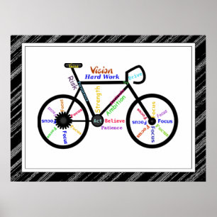 Bike, Bicycle Sport, Motivational Words & Stripes Poster
