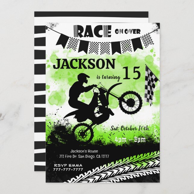 Bike Birthday Invitations, Boy Invitations  (Front/Back)