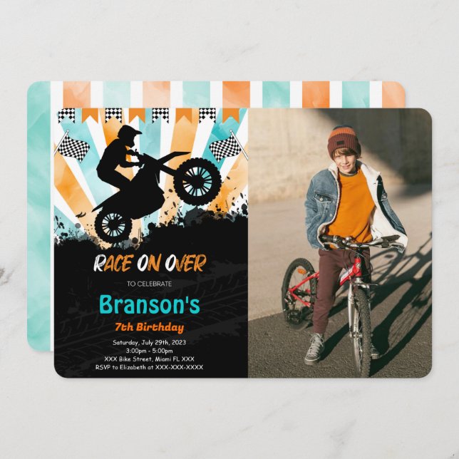 Bike Birthday Photo Invitation (Front/Back)