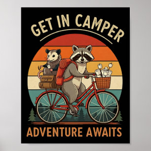 Bike Camping Raccoon Opossum Get In Camper Adventu Poster