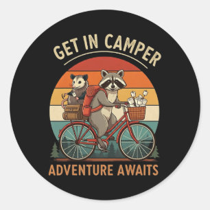Bike Camping Racoon Opossum Get In Camper Adventu Classic Round Sticker