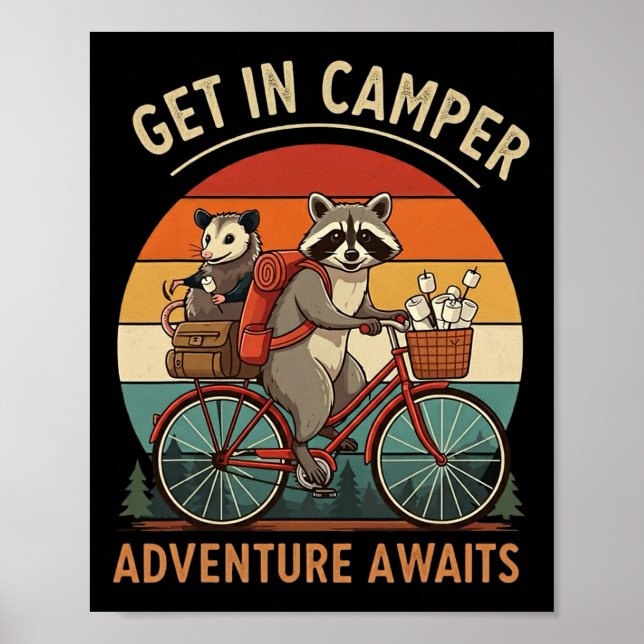 Bike Camping Racoon Opossum Get In Camper Adventu Poster (Front)