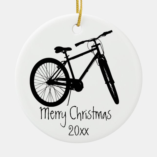 Bike Cycle Biking Biker Black Silhouette Ceramic Tree Decoration (Front)
