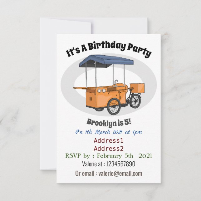 Bike food cart cartoon illustration  invitation (Front)