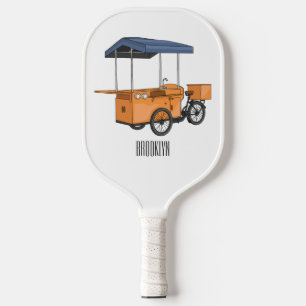 Bike food cart cartoon illustration pickleball paddle