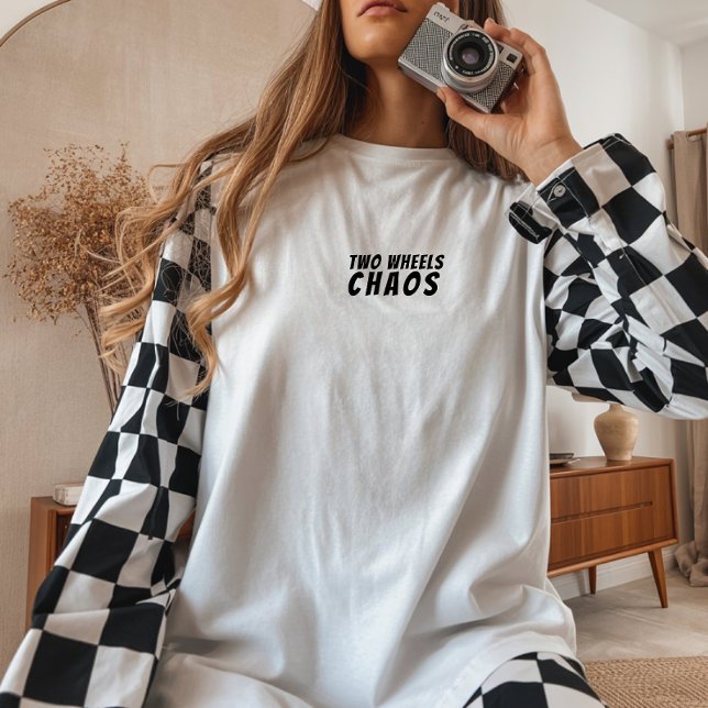 Bike Girl Irony black Tri-Blend Shirt ("Two Wheels, Chaos" – perfect for adding a bit of humor to any cyclist's style.)