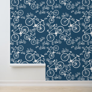 Bike Jumble Pattern Dark Blue Wallpaper