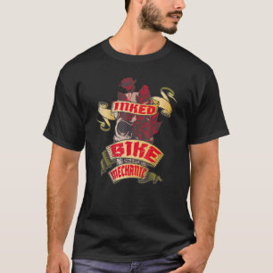 Bike Mechanic Inked Skull & Red Roses Tattoo T-Shirt