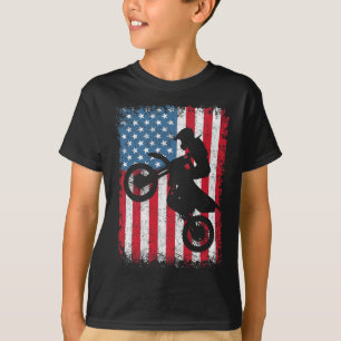 Bike Motocross Biker American Flag 4th Of July Boy T-Shirt