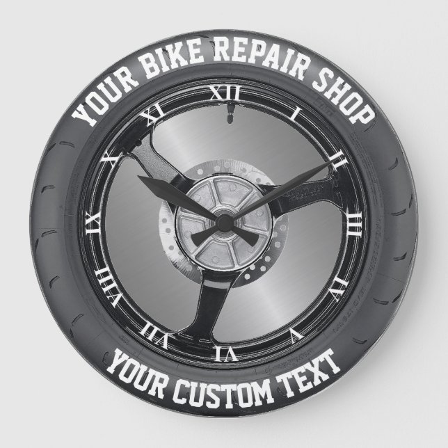 Bike Parts Shop Tire Repair Motorcycle Car Service Large Clock (Front)