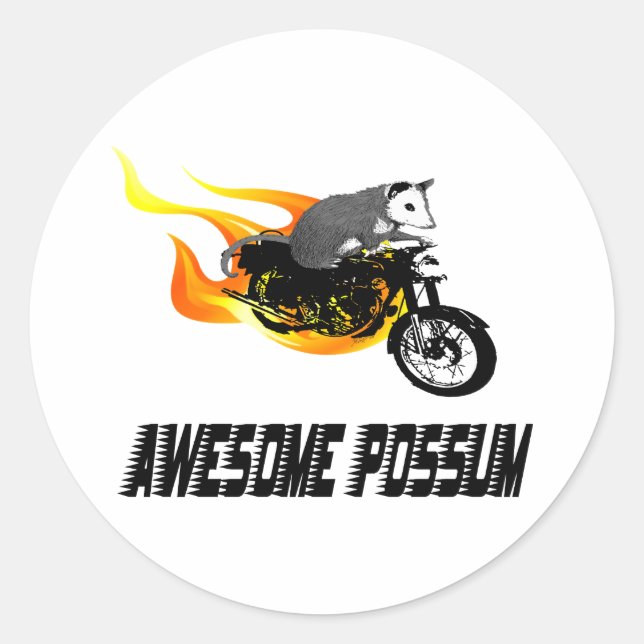 Bike Rider Awesome Possum Classic Round Sticker (Front)