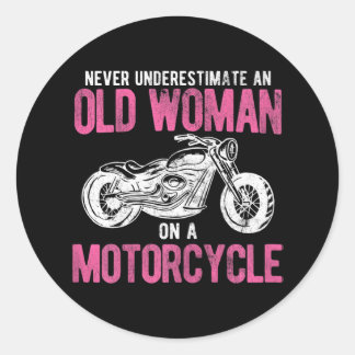 Bike Rider Old Woman On A Motorcycle Classic Round Sticker