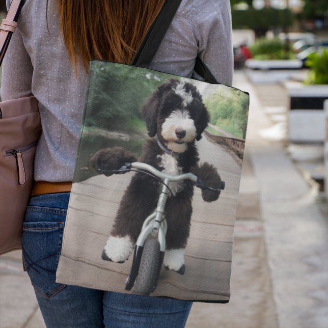 Bike Riding Bernedoodle Tote Bag (Creator Uploaded)