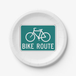 Bike Route Sign Cycling Path Bicycle Trail  Paper Plate