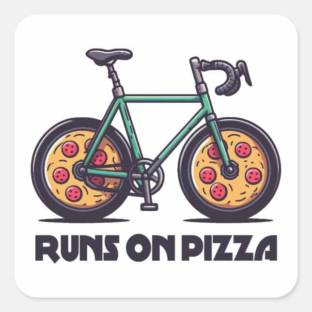Bike Runs On Pizza Square Sticker (Front)