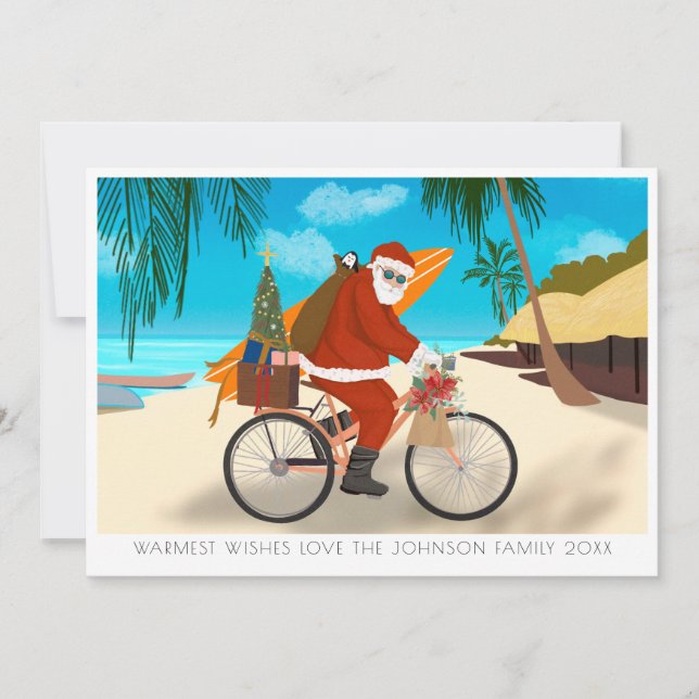 Bike Santa Tropical Island Summer Holiday Card (Front)