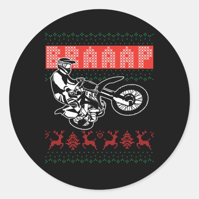 Bike Ugly Biker Christmas Motocross Motorcycle Gif Classic Round Sticker (Front)