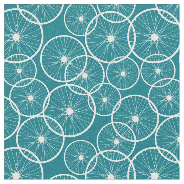 Bike Wheels Blue and White Pattern Fabric (Close Up)