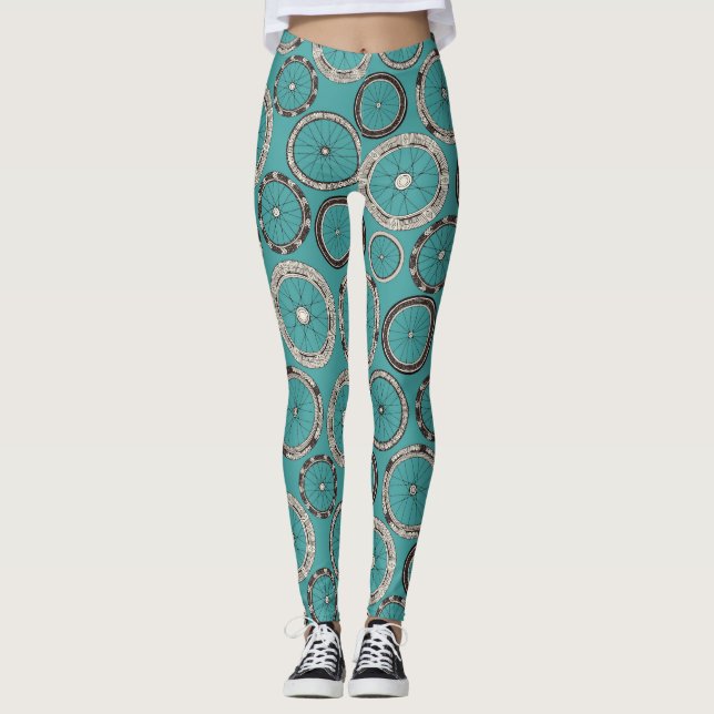 bike wheels turquoise leggings (Front)