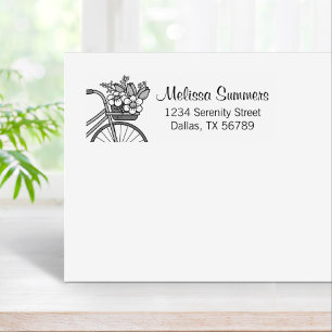 Bike with a Flower Basket Address Rubber Stamp