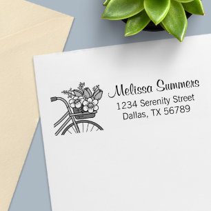 Bike with a Flower Basket Address Self-inking Stamp